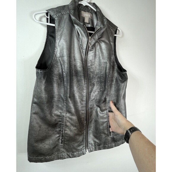 Chicos Silver Metallic Gray sparkle shine vest Blouse Shirt Womens 2 US L (15 - Picture 2 of 7